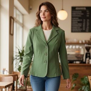 Kim Rogers Signature Green Faux Suede Petite Classic Blazer Button Up Size LP
